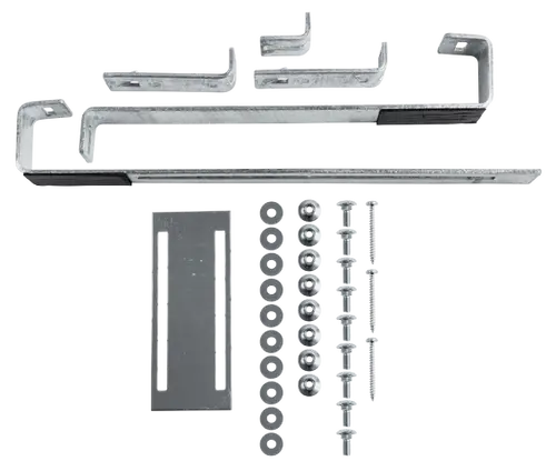 Wolf Solarhaken-System-Set, bestehend aus verschiedenen Metallhaltern, Schrauben und Unterlegscheiben, zur Montage von Solaranlagen.